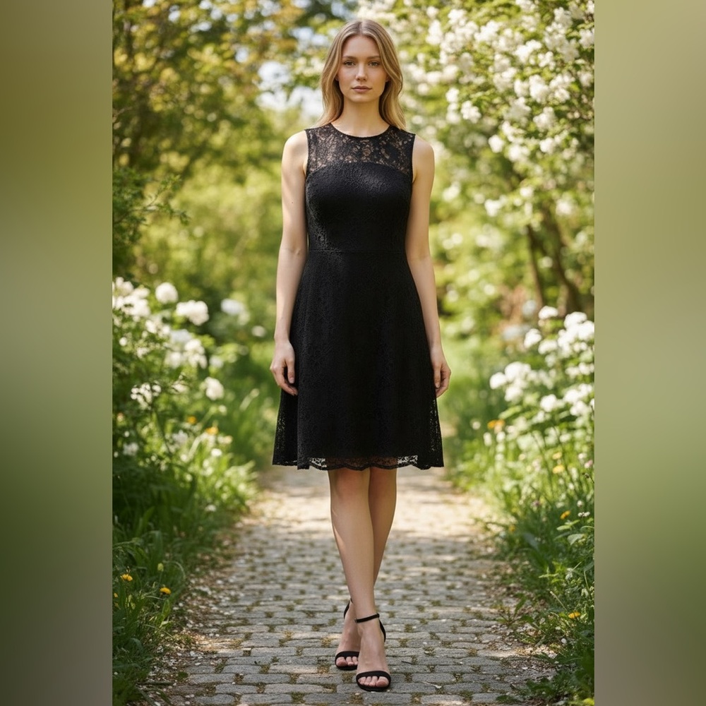Banana Republic Sleeveless Full Lace Midi Dress Black Size 8